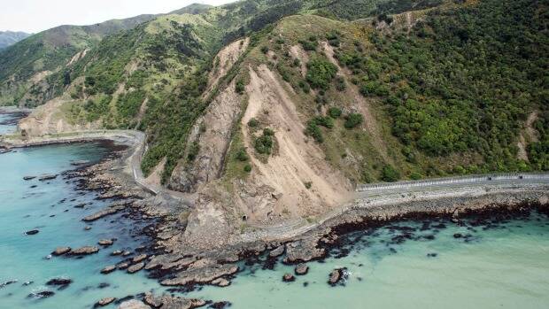 Landslides block State Highway One near Kaikoura. Pic: Royal NZ Defence Force