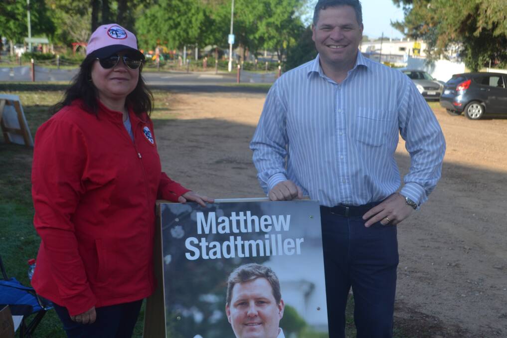 DIFFERENT VOICE: Nadia and Phil Donato campaigning for Matthew Stadtmiller during the Cootamundra by-election on Saturday.
