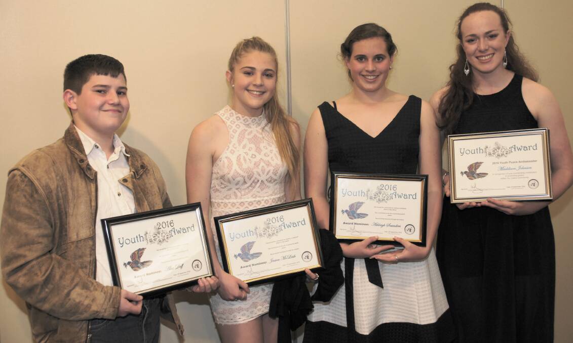 Now’s the time to nominate a local young person for the 2017 Rotary Youth Peace Award; nominees from 2016, from left, Alex Duff, Jessica McLeish, Ashleigh Saunders, Maddison Johnson (Absent - Anna McNamara). 