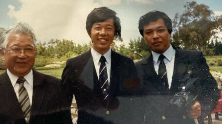 Ken, Yasou and Hiro Nakajima at Cowra's Japanese Garden.