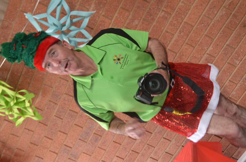 Danny Jacket showing off his legs at the Cowra Neighbourhood Centre Christmas lunch.
