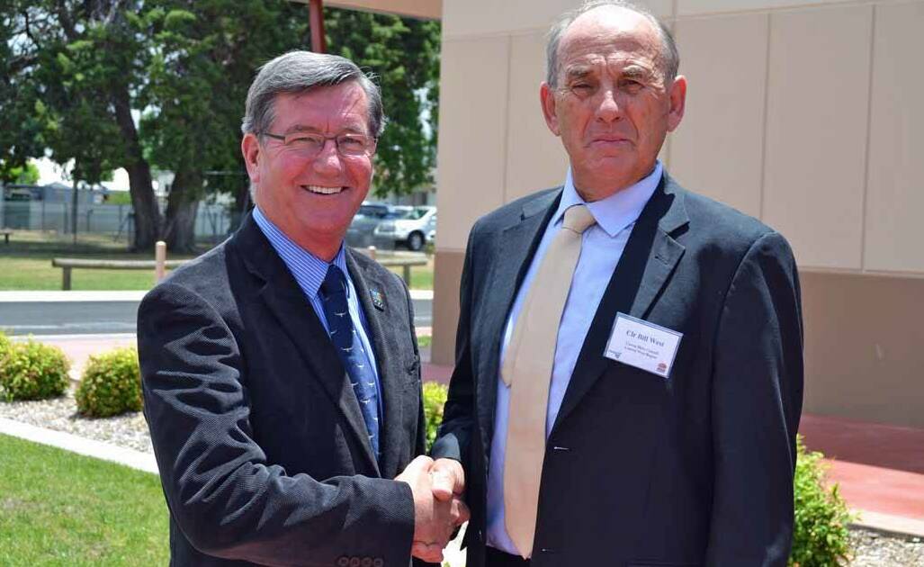 THE MAYORS HAVE IT: New Centroc chairman and Bathurst mayor Gary Rush (left) pictured last year with outgoing charmain and Cowra mayor Bill West. Photo: FILE PHOTO