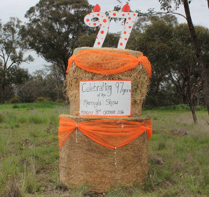 Hay Bale number six, the Birthday Cake, can be found 8km south of Cowra on the Boorowa Road. This year is the 97th Annual Morongla Show. 
