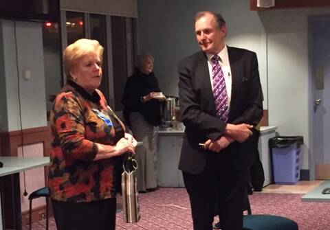 CWA Evening Branch member Judy Houghton thanks Mr Harry Howard for his talk on MH370 during their September dinner. Harry also spoke of the two most possible theories for the disappearance of this aircraft.