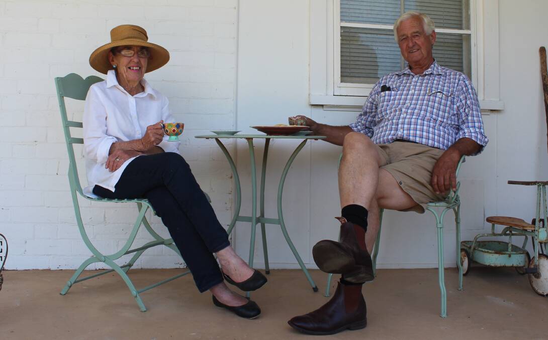 Georgi and Norm Bolitho enjoy afternoon tea on their property "Dunrobin". The 126-year-old homestead has major historical importance. 