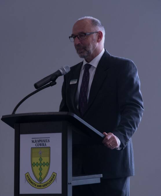 St Raphael's Central School Principal Michael Gallagher speaks at the opening of the new learning space at the school. 