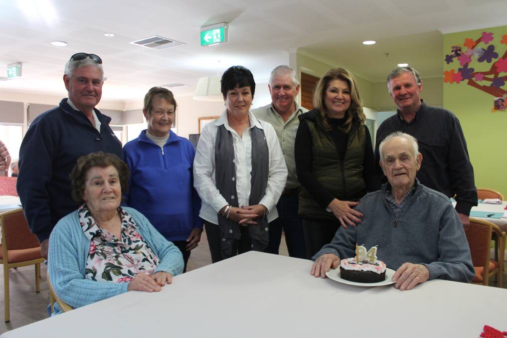 Back (from left) - Lloyd and Meg Partridge, Janice and Wayne Watt, Margaret and Steve Watmore. Front - Marj and Joe Partridge, who celebrated his 94th birthday. 