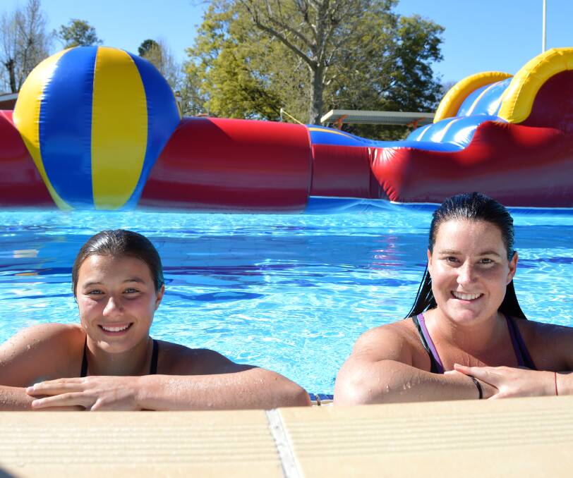 Can’t wait for Cowra Aquatic Centre to open Saturday! Ruby Frazer and Claire Allan ready to try-out the great new inflatable obstacle course.