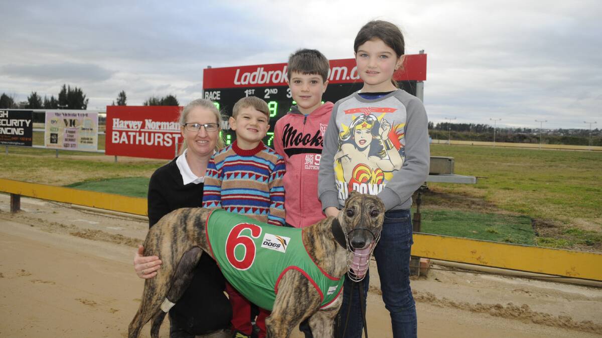 Kylie McDonald with kids Noah, Riley and Chelsea along with Sheza Fusion following a win at Bathurst. Photo by Chris Seabrook.