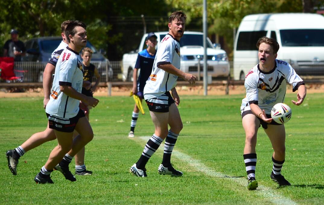 Rick Nobes passes from dummy-half on Sunday at Sid Kallas Oval in the Cowra Magpies trial against Young Cherrypickers.