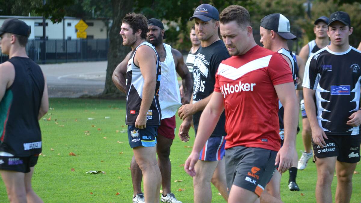 Rory Brien, pictured within the playing group at Cowra's pre-season training at the beginning of the year, won't coach the Magpies in 2018.