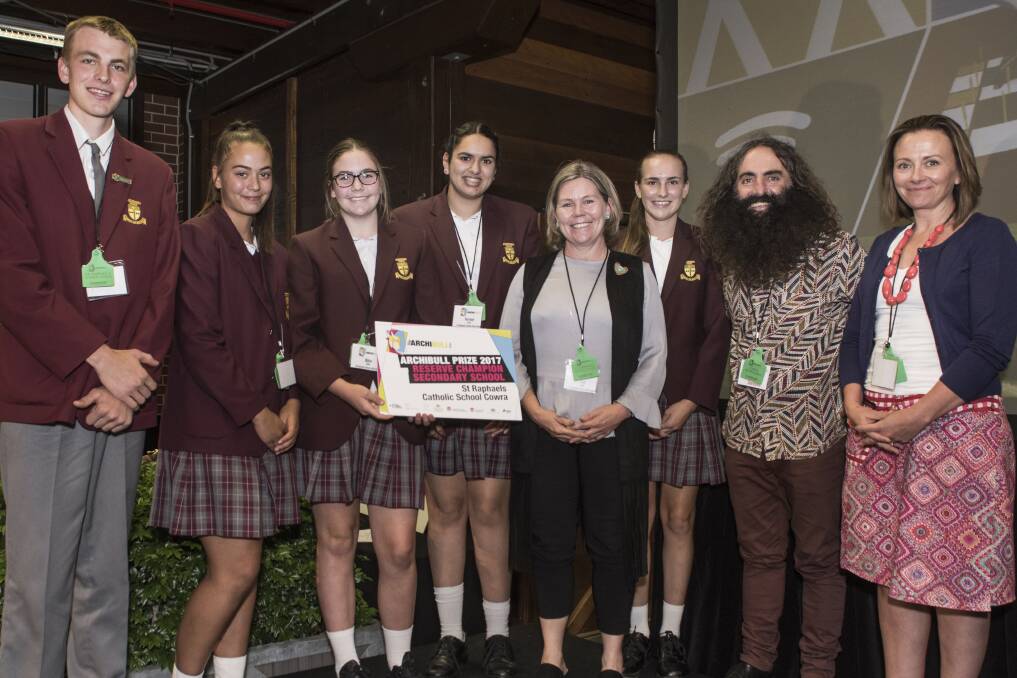 Photos of the St Raphael's Archibull Prize representative group during the awards presentation.  