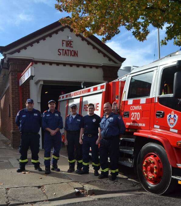 Local Firefighters Damien Buckanen, Laurie King, Ron Hambly, Steve Overman and Chris Murray are encouraging people to visit Cowra fire station for the Open Day on Saturday, May 20.