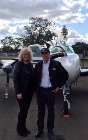 Pilot and former RBA Governor Glenn Stevens with Angel Flight CEO Marjorie Pagani prior to take-off for Mission 20,000.