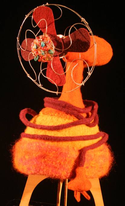 Lisa Waller, I’m your fan,  2011, wool, felt and wire, 40 x 30 x 30cm. Image Courtesy The Alice Springs Beanie Festival.
