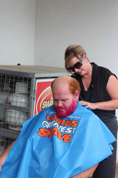 Matthew Nicholls from Mobil Cowra had both his beard coloured and his head shaved for the cause. 