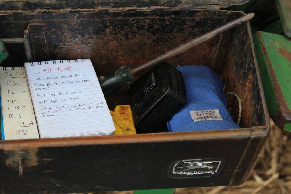 A ploughman's finishing plans kept safe in his tool box.