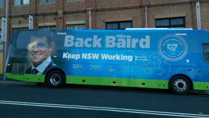 Tagged: Premier Mike Baird's bus has been vandalised in the Blue Mountains.