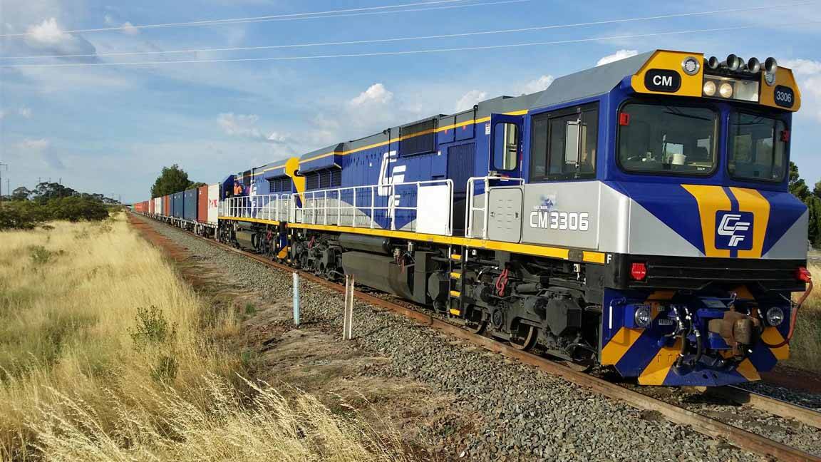 Two CF Asia Pacific CM Class 3500 horsepower locomotives and 40 wagons carried 80 containers to Forbes to load canola and wheat for export through Port Botany in Sydney last Thursday. Photo SUPPLIED.