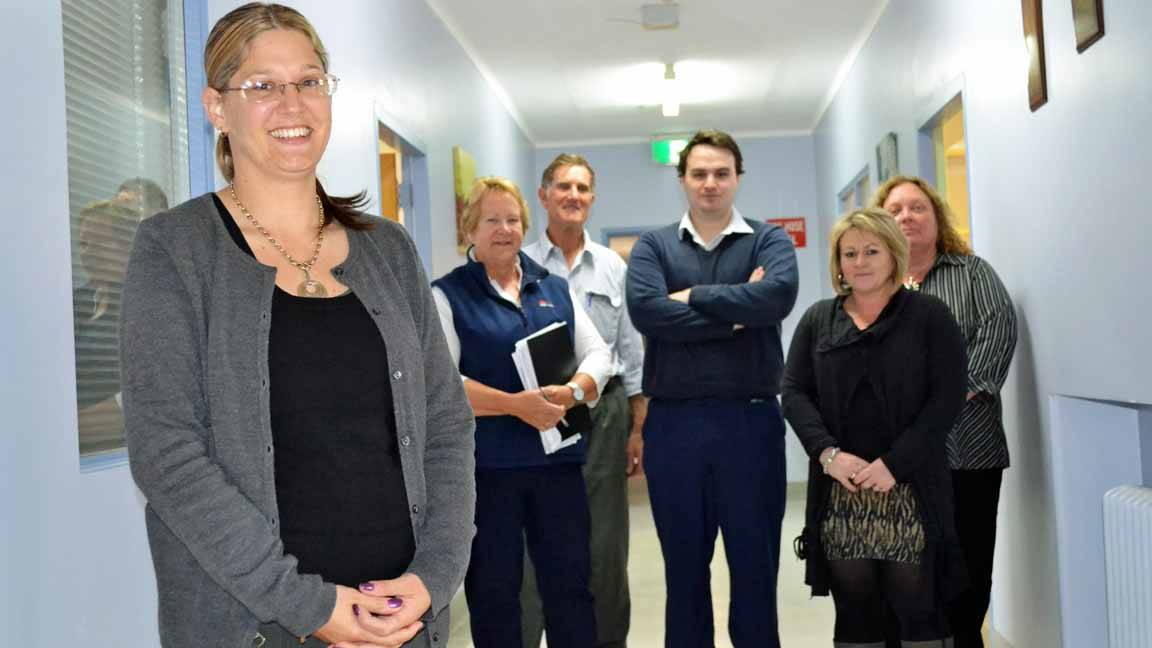 Drug and alcohol specialist Amanda Anning with community nurse Lou Johnson, Rotary's Michael Holloway, Aboriginal health worker Jack Daley, Weigellis's Sandy Whiteman and Cowra acting manager of mental health, drugs and and alcohol Danni Nobes.