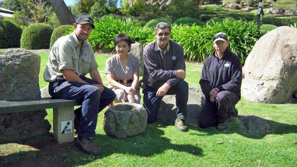 Garden staff accepting the gift from Kumiko Suzuki. From left Mark Valelly, Kumiko Suzuki, Gary Lynch and Mathew Rush.