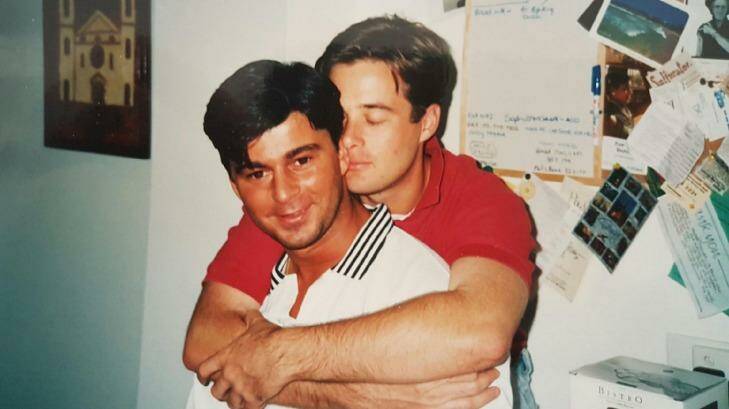 Jones (in red shirt) lost his boyfriend Stephen to AIDS-related illness. Photo: Supplied