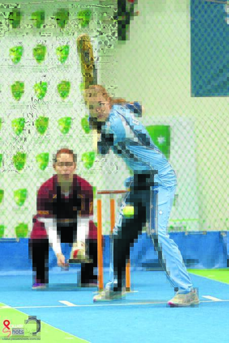 Amy Edgar in action for the New South Wales indoor cricket team at the National Championships played in Victoria in July. Photo by PowerShots Photography
