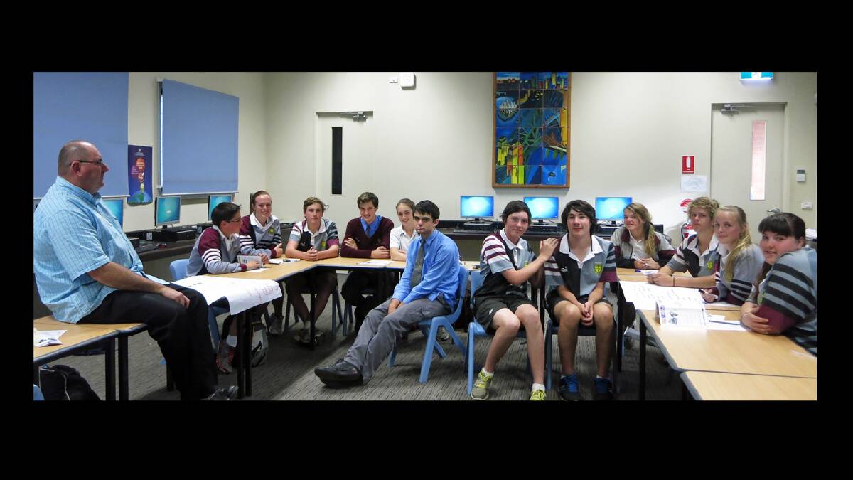 Mr Len Kanowski talks with St Raphael's senior students about what works for young people in Cowra . Photo contributed.