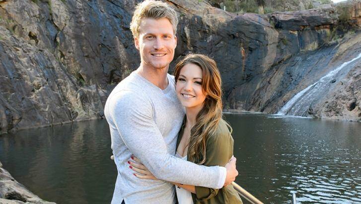 Sam Frost with upcoming Bachelor Richie Strahan. Photo: Channel Ten
