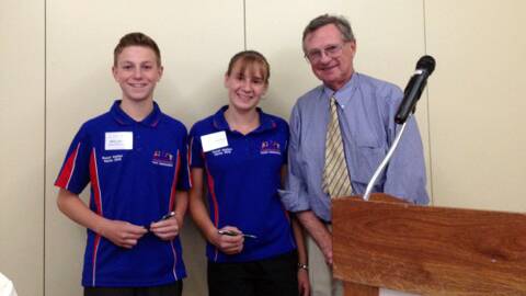 Rotarian and Councillor Ian Brown with the two Rotary youth ambassadors.