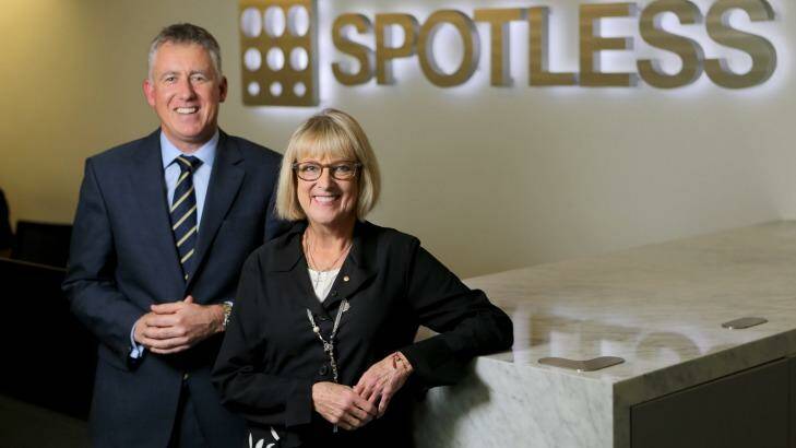 Spotless CEO Martin Sheppard with former chairman Margaret Jackson. Photo: Wayne Taylor