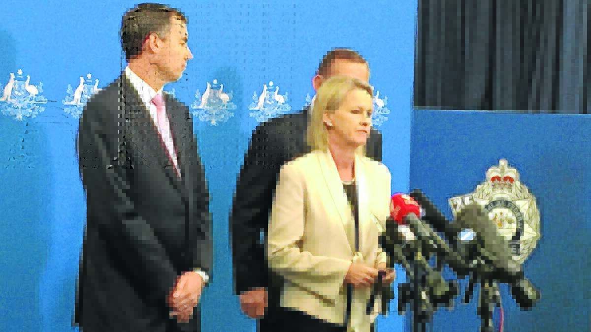 Senator  Fiona Nash announcing the ice taskforce with Minister for Justice Michael Keenan and Prime Minister Tony Abbott. Photo: supplied.