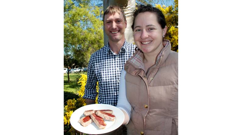 Charles Sturt University whole farm management lecturer, Shawn McGrath and Department of Primary Industries researcher, Stephanie Fowler, are testing how different pasture diets affect the eating quality of Aussie white dorper lamb as part of a Graham Centre project.
