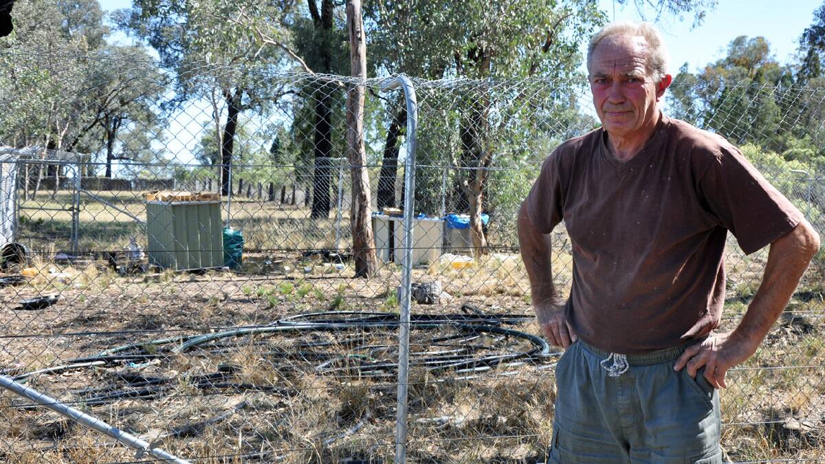 Pictured on the boundary line between his property and his neigbhours, Keith Climpson is looking to find a solution to the problems he says have been caused by living next door to 'Camp Kitty.'