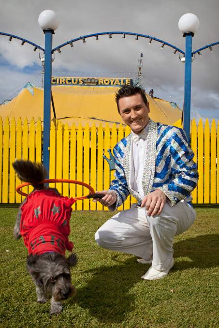 Damian Syred (Ringmaster) with Boo (Poodle Cross Pomeranian).