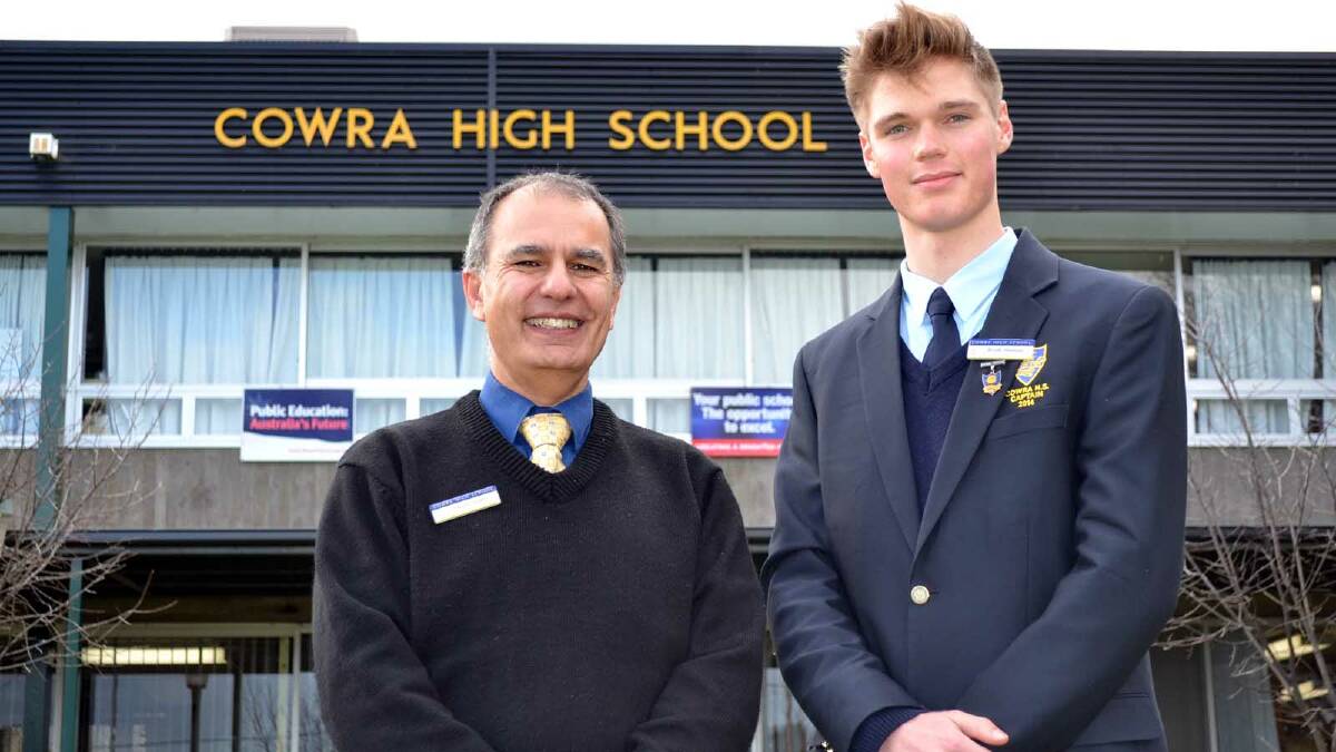 Cowra High School Principal, Charles Gauci, with scholarship winner, Brody Hannan.