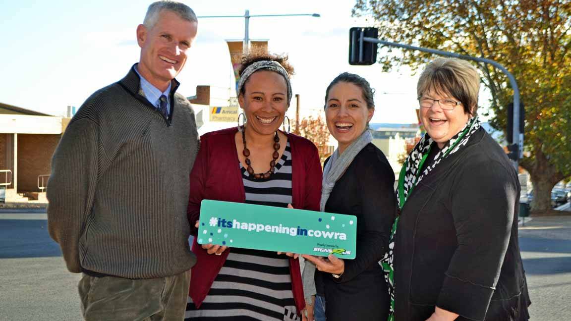 Robert Webster of Websters Optometrists, Lusi Austin, Brooke Smith of Rourke and Henry and Kellie Thurtell of Absolute Beauty believe #itshappeningincowra.