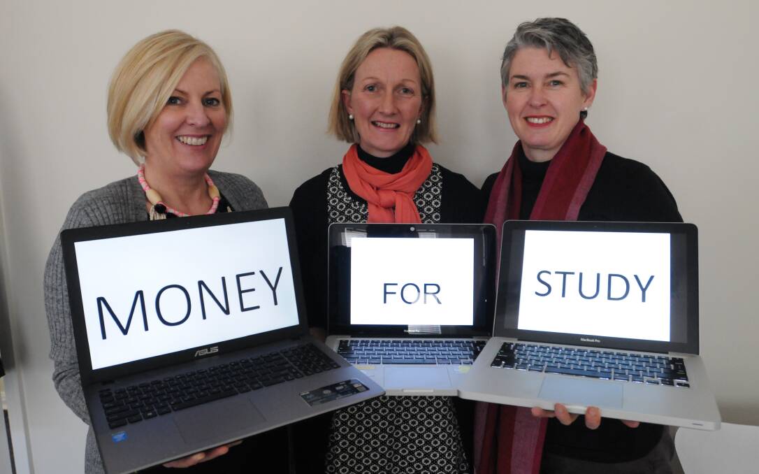 STARTING BEHIND: The Country Education Foundation's Sarah Taylor, Amanda Waterman and Lisa O'Connor are helping regional students access financial help for university. Photo: STEVE GOSCH 0818sgscholar1