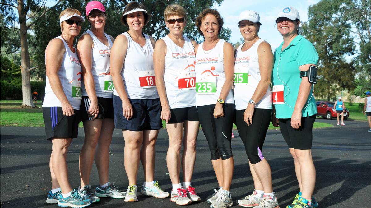 Orange Runners Club hit the track; Sharon Fahy, Amanda Gregyor, Fiona Mackin, Glenys Rosser, Lynda and Julie Chapman and Cindie Crannis.