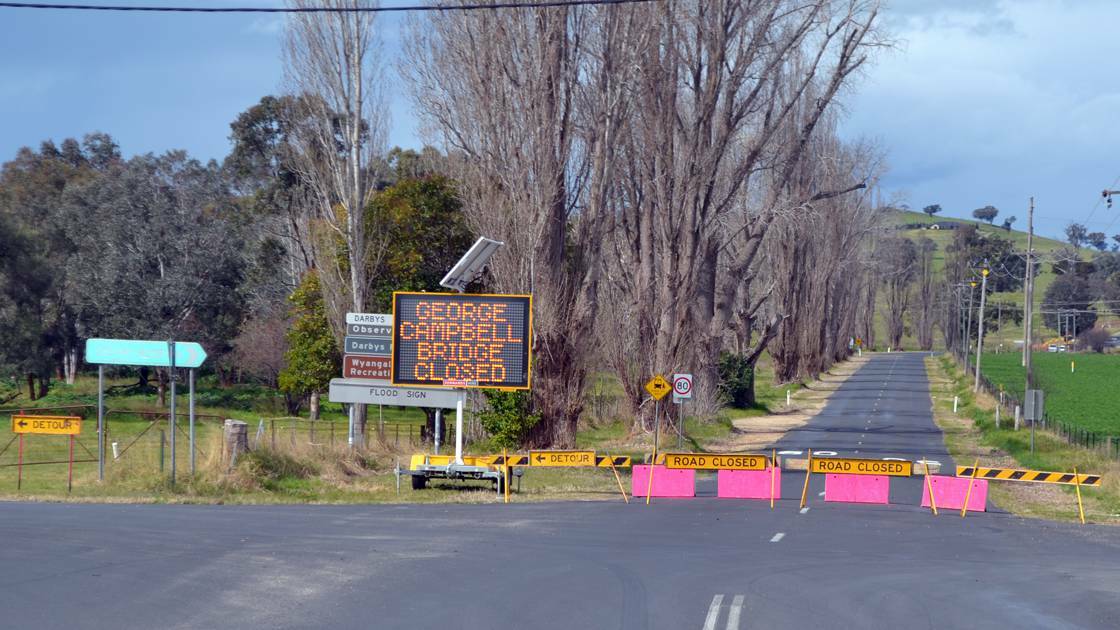 A car was extensively damaged after colliding with a safety barrier and a road sign at the intersection of Darbys Falls Road and Porters Mount Road. The site is currently closed to traffic as Cowra Council undertakes major repairs to Campbells Bridge. 
