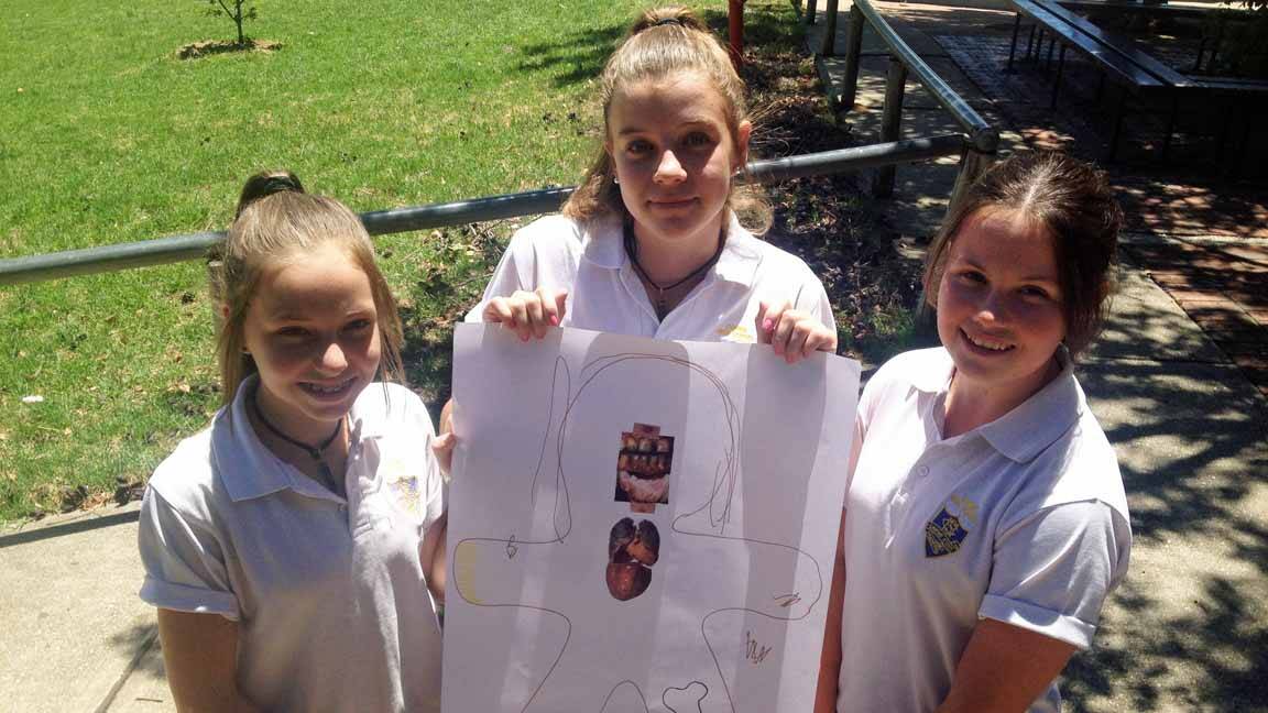 Mickayla Camps, Emilie Browne and Hannah Buckley were learning about the hazards of smoking.