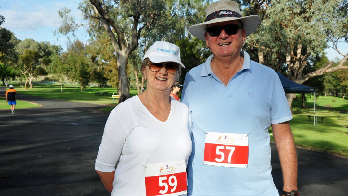 Judy and Darrell Penfold prepare for the five kilometres.