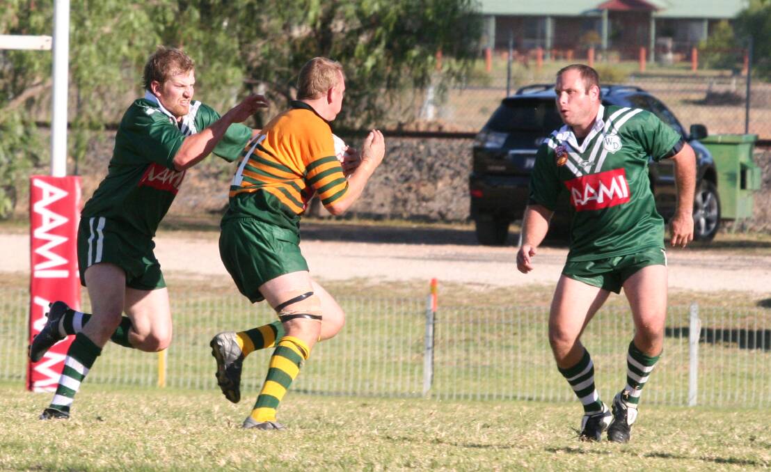 RETURNING TO THE REGION: Former Mudgee player Matt Kurtz (left in Western Divison colours) and Bathurst's Dave Elvy (right in Western Division colours) playing for Western Division in 2007, the last time the Rams played in the Central West. In 2015, Western will play a game at Bathurst and Mudgee will host the CRL Championship finals.