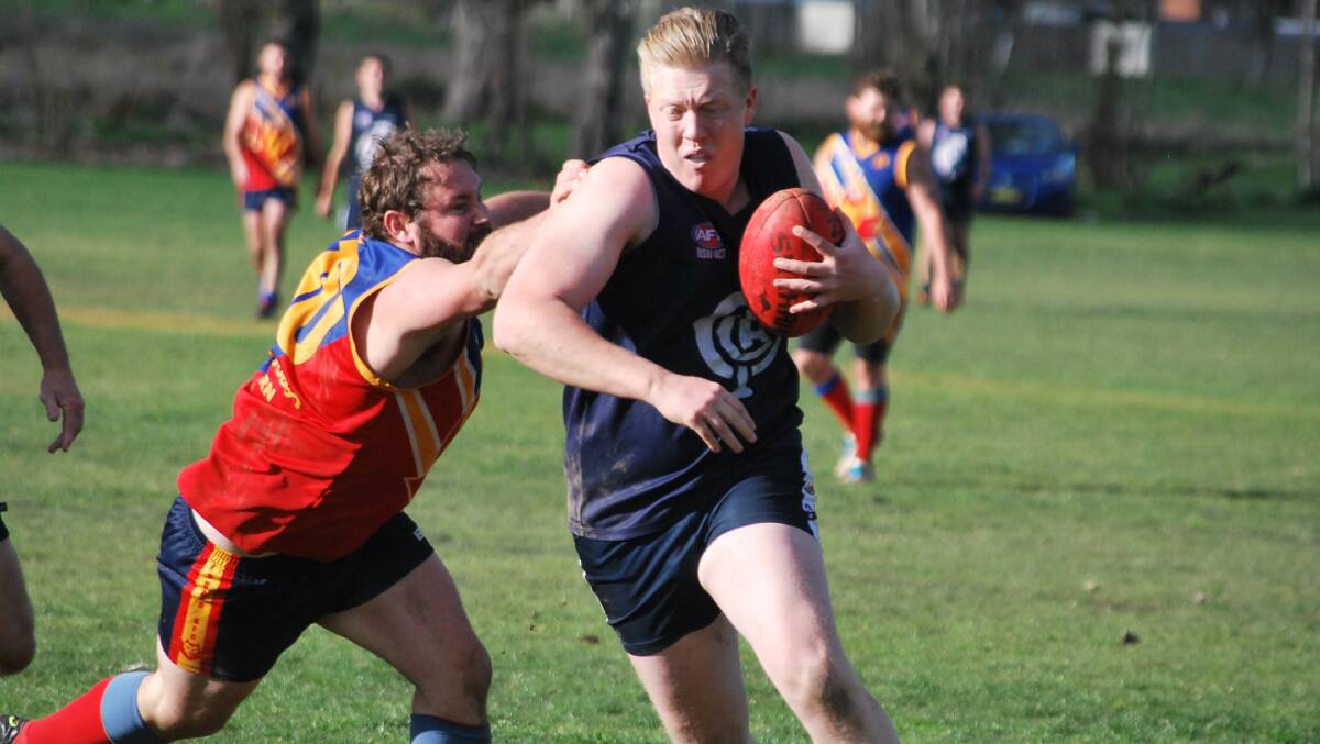 Zac Brunton was impressive for the Cowra Blues yesterday in their central west AFL minor semi-final win over the Dubbo Demons.