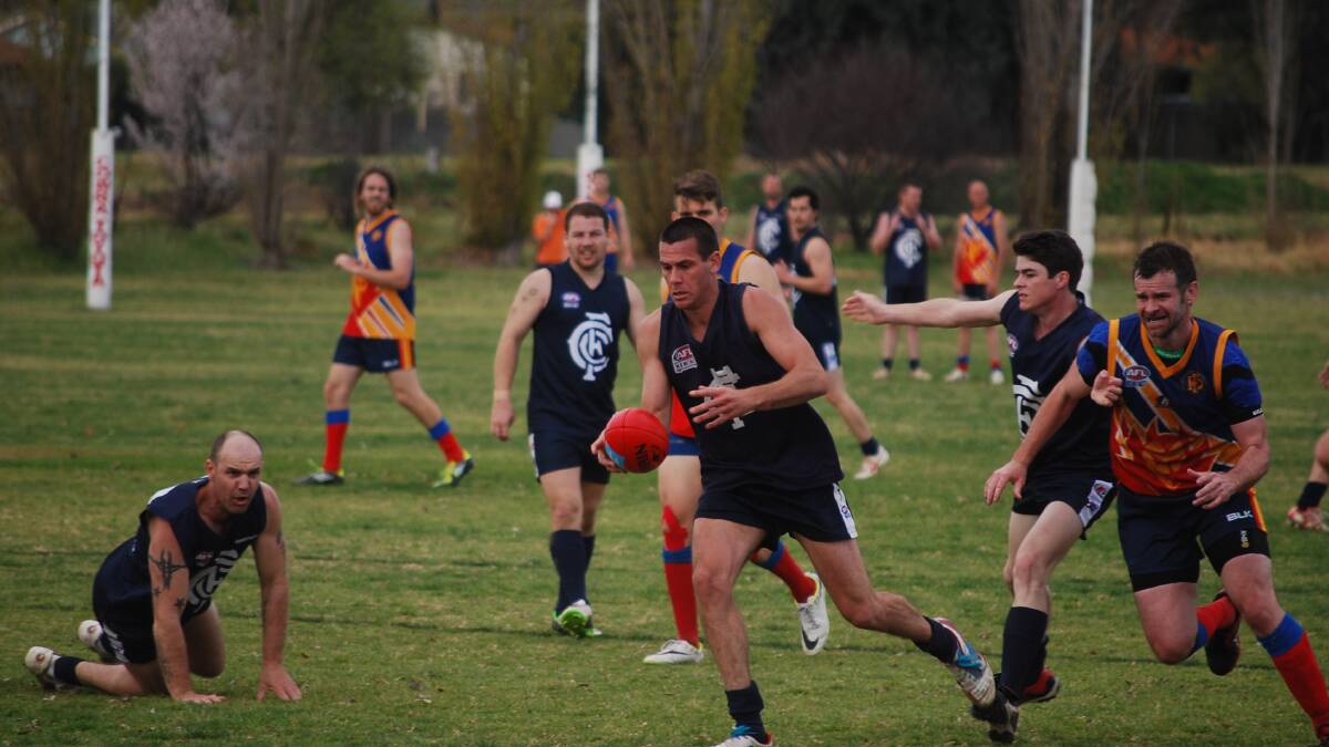 Brendan Reid was one of Cowra's best on Saturday controlling the midfield alongside Dave Manning and Frank Bright. 