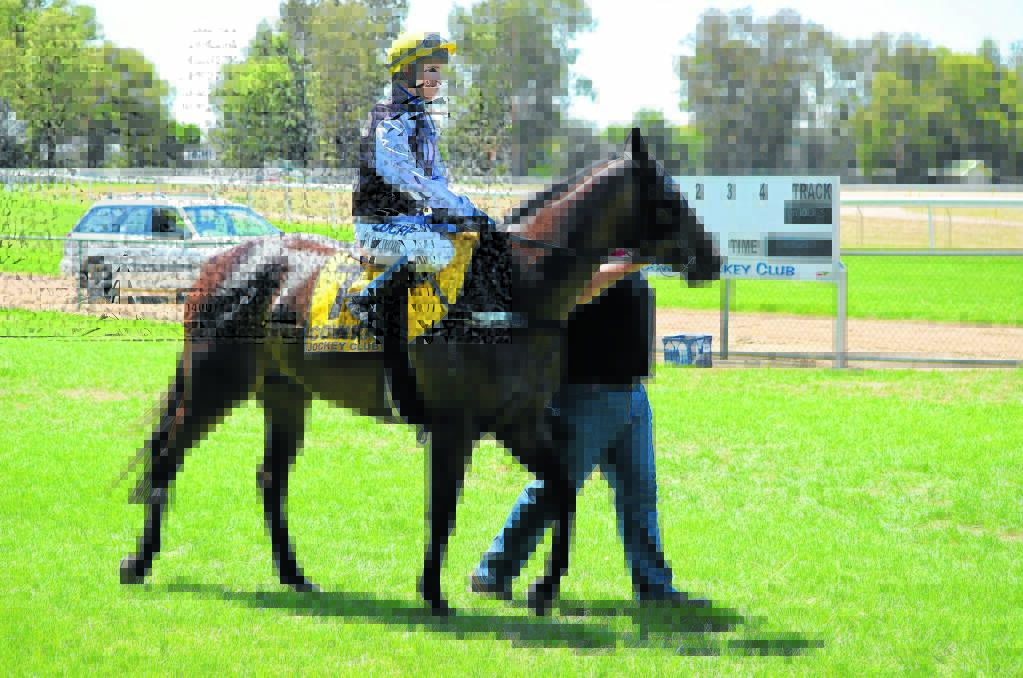 Catherine Markwort prepares for her ride aboard the Danny Parson's-trained Eenie Gran in the mounting yard at Cowra on Saturday.