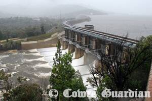 Wyangala Dam discharges water through its spillway. 