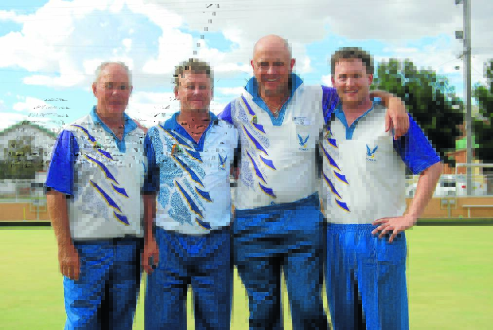 Zone winners: Noel Hubber, Russel Nobes, Gerard Beath and Luke Nobes are through to the final 16 teams in the state after winning the Zone 5 Fours in Campbelltown on Sunday.