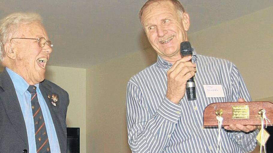 Paul Couvret (left) with 1963 Cowra High School captain Tony Denzel (right) in 2011.