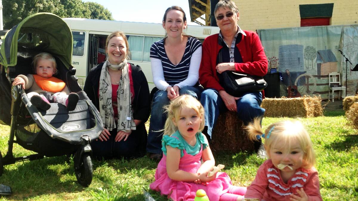Pippa and Clare Findlay, Angela Spruce, Libby Walsh and Charlotte and Eleanor Spruce catch up at the Cowra Show.